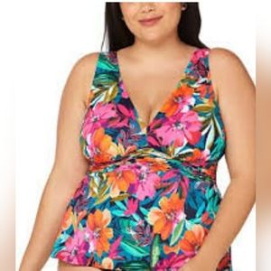 Trimshaper Colorful Tropical  Print Swim Tankini Tank Top~Size 10~New With Tag
